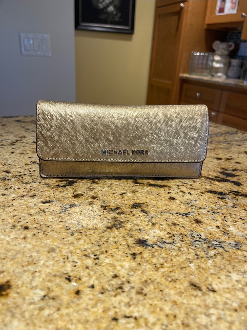 Michael Kors Gold Saffiano Fold-Over Wallet